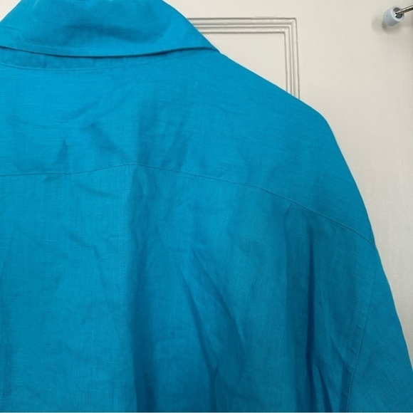 Wedding Tropics Shirt Linen Button Down Teal French Cuff Cobalt Blue Size 4X - Picture 7 of 10
